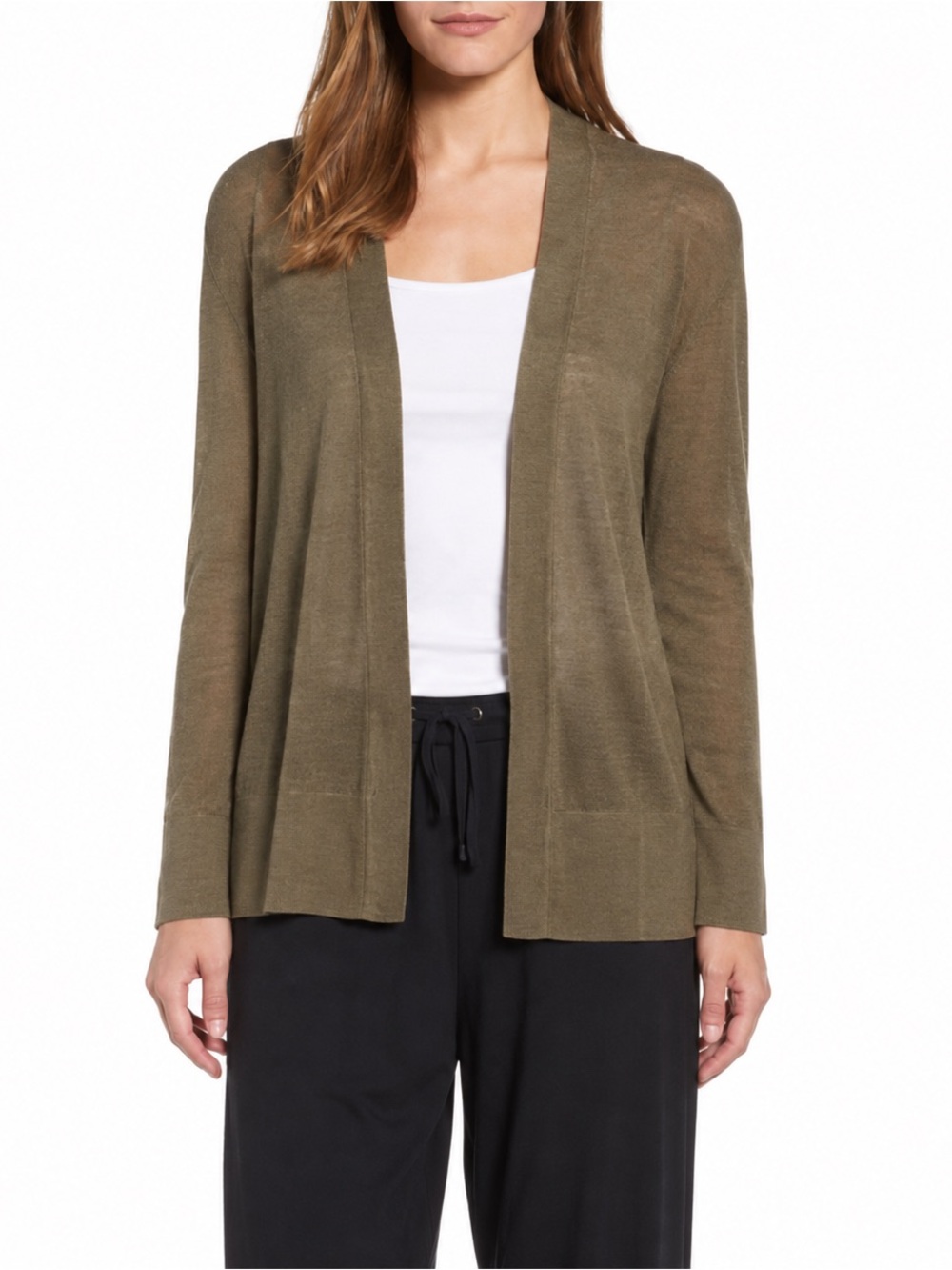 LOFT Olive Open-Front Lightweight Cardigan